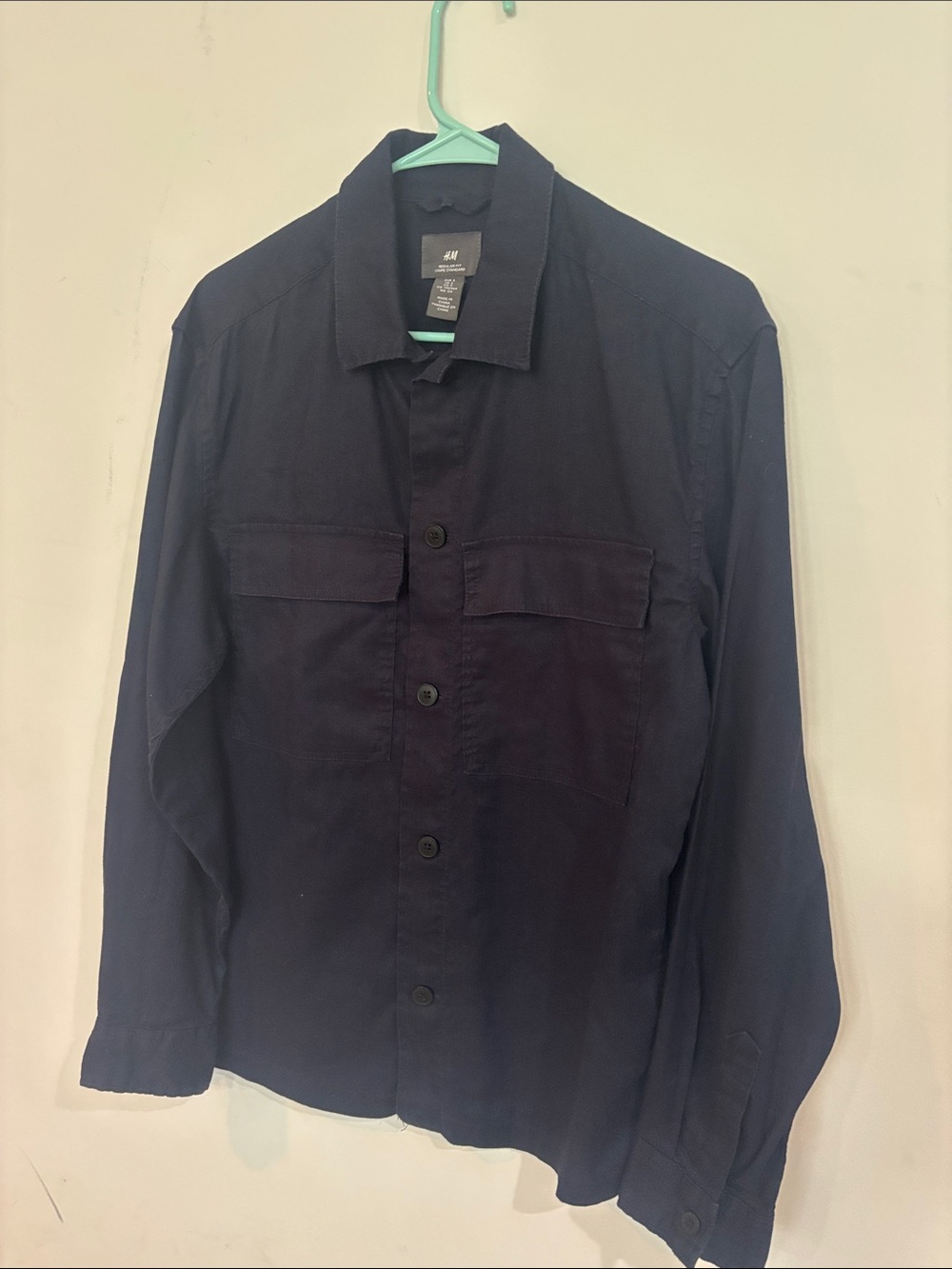 H&M Men's Dark Navy Lightweight Button-Up Shirt Jacket